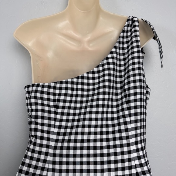 By Anthropologie One Shoulder Gingham Midi Dress Black White Cottagecore M - Picture 6 of 12